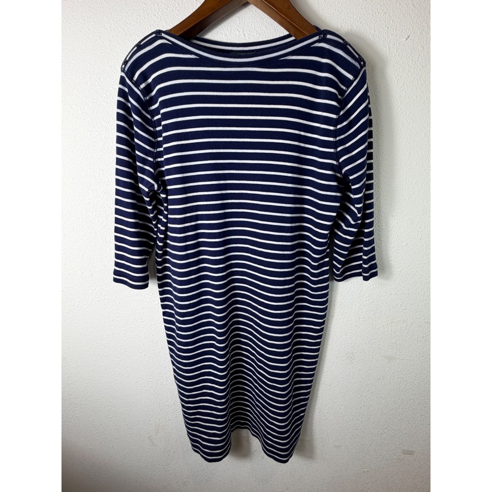 Lauren Ralph Lauren Women Dress Navy Blue 1X Striped Nautical Knit Boat Neck